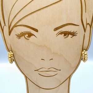 Vintage JayCraft Pearl Hoop Earrings, Champagne Triple Row Silver Tone Screw